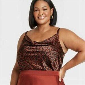 Ava & Viv Spaghetti Strap Top Woman's 2X Adjustable Scoop Cowl Neck Satin Animal